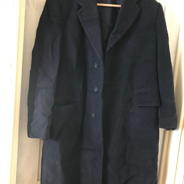 Vintage Overcoat Wool Cashmere Blue Coat 44" Chest 3 Button