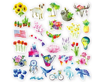 30 Pack Vinyl Bohemian Stickers, Boho Decals for Water Bottles, Laptops, Hydro Flasks - by The Carefree Bee (Series 13)