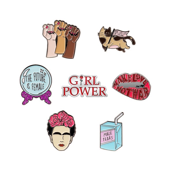 7 Cute Enamel Pins For Backpacks, Feminist Lapel Pin Set for Shirts and Jackets,  Soft Enamel Pin Gifts- by The Carefree Bee (Set 1)