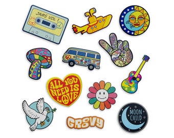 Iron on Hippie Patches - The Carefree Bee | Set of 12 Retro Iron On Vintage Patches | Cute Patches for Backpacks, Jeans, Jackets (Set 4)