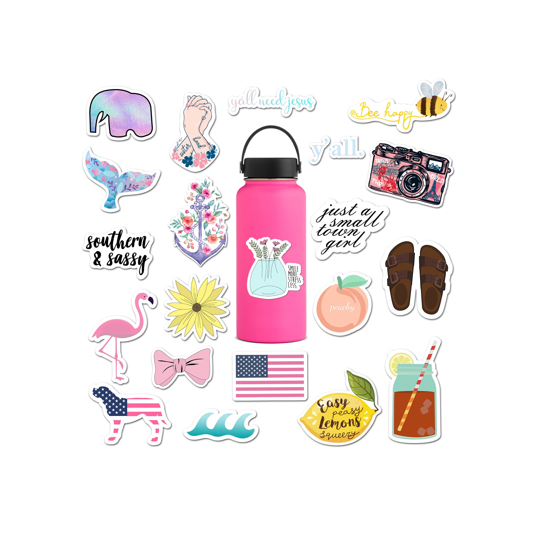 20 Pack Preppy Southern Sorority Stickers for Water Bottles, Laptops by the  Carefree Bee series 5 