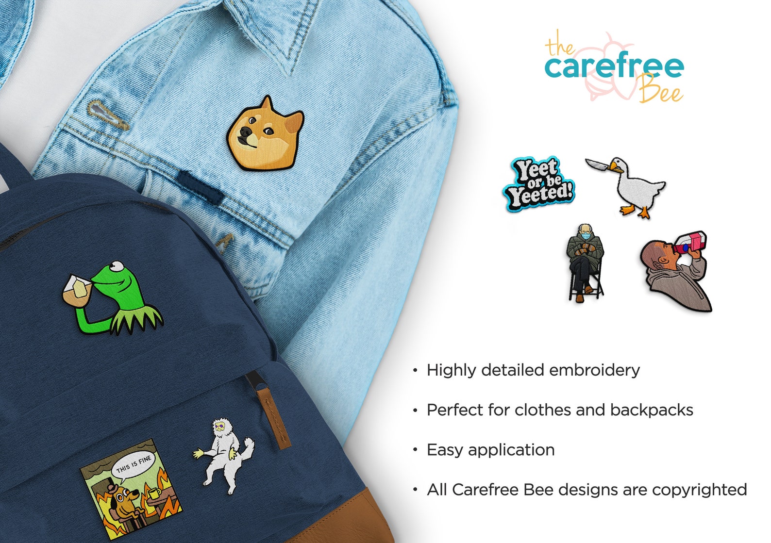 12 Funny Patches by the Carefree Bee Meme Patches, Meme Funny Sew on