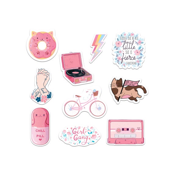 10 Pack Kawaii Pink Stickers for Water Bottles, Laptops by the Carefree Bee  series 16 