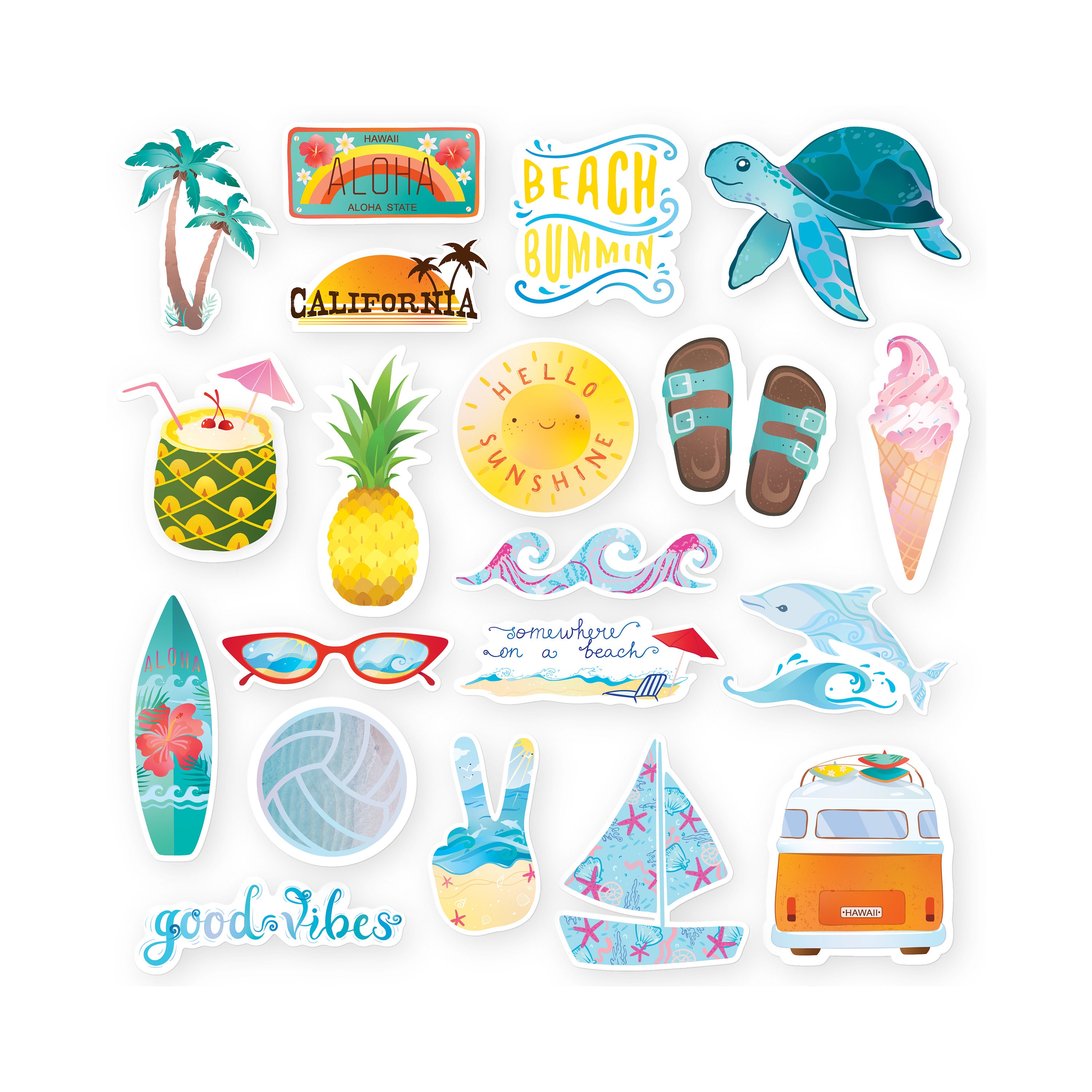 20 Pack Beach Stickers Hawaiin Scrapbook Stickers for Water Etsy