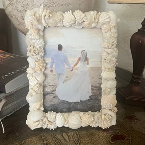 Mixed Seashell Picture Frame 9"x7" Shades of White Holds 5"x7" Picture