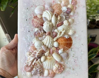 Arte de resina de conchas marinas, conchas de la Costa del Golfo y vidrio triturado, decoración costera