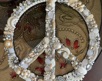 Adorno de pared con símbolo de la paz en mosaico de joyas - 30 cm (12 pulgadas)