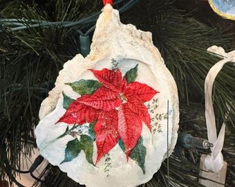 Adornos navideños de flor de Pascua con concha de ostra - Dije para botella de vino