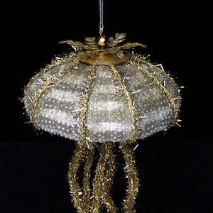 Large, sparkling ALPHONSO SEA URCHIN ornament with tinsel &quot;tentacles&quot;