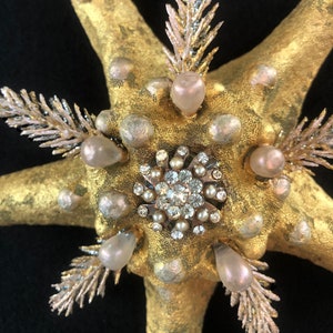 Large, fabulous KNOBBY STARFISH with a vintage pin and pink glass teardrops