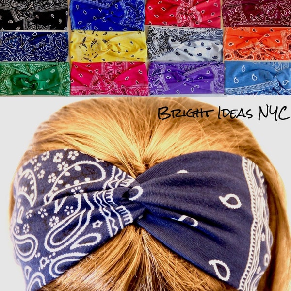 Bandana Stretch Turban Headband, Paisley Bandana Print, Yoga Headband, Boho, Hair Band, Turban Headwrap, Women and Girls Hair Accessory