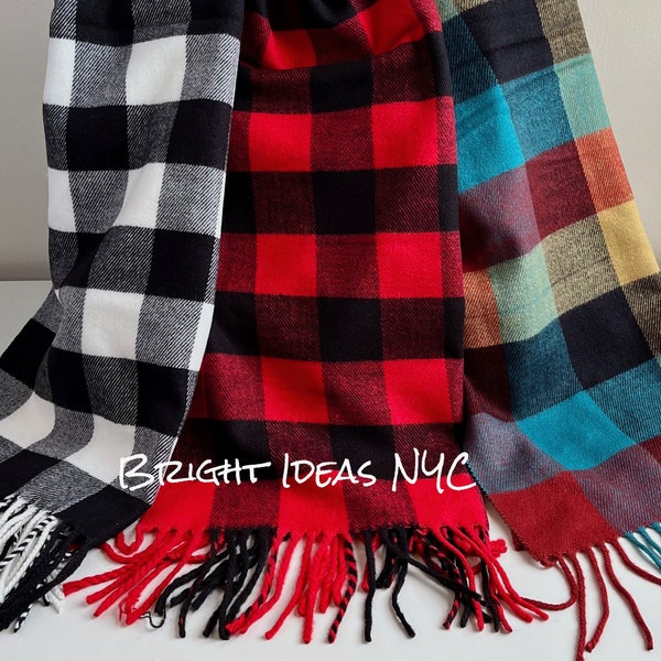 Buffalo Plaid Scarf, Lumberjack Plaid, Red and Black Scarf, Soft Buffalo Scarf, Fringe Scarf, Warm Winter Christmas Holiday Accessories