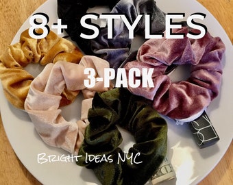 3-Pack Hidden Pocket Zipper Velvet Scrunchies, Tie Dye, Neon, Leopard, Stash Scrunchies, Storage, Pouch, Workout, Secret Scrunchies, Gift