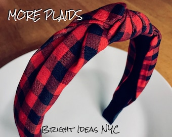 Buffalo Plaid Top Knot Headband, Hair Band, Gingham Check, Lumberjack Plaid, Flannel Plaid, Twisted Knot Headband, Christmas, Holiday Gift