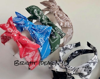 Nouveau Bandana Tie Knot Bow Headband, Twisted Knot Headband, Bandana Pattern, Boho, Hair Band, Womens and Girls Headband, Hair Accessory