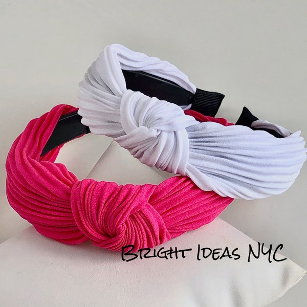 Solid Color Pleated Top Knot Headband, Twisted Knot Headband, Magenta, White, Boho, Hair Band, Womens and Girls Headband, Hair Accessories