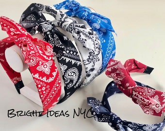 Wide Classic Bandana Tie Knot Bow Headband, Twisted Knot Headband, Bandana Print, Bandana Pattern, Hair Band, Women Girl Headband, Accessory