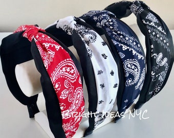 Layered Bandana Top Knot Headband, Twisted Knot Headband, Bandana Print Pattern, Boho, Hair Band, Womens and Girls Headband, Hair Accessory