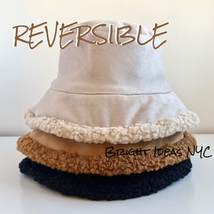 Luxury Vegan Faux Suede Sherpa Reversible Bucket Hat, High Quality, Soft Warm Cozy Winter Hat, Fashion Bucket Hat, Winter Hat, Womens Hat