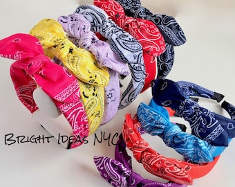 Bandana Tie Knot Bow Headband, Twisted Knot Headband, Bandana Print, Bandana Pattern, Boho, Hair Band, Womens Girls Headband, Hair Accessory