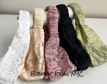 Extra Wide Lace Scrunch Headband, Stretch Lace Headband, Elastic Back, Boho, Hair Band, Turban Headwrap, Women Girls Hair Accessories