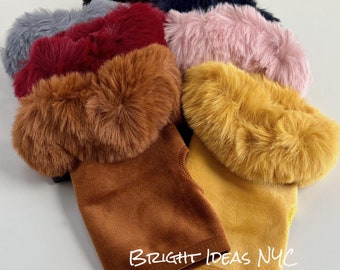 Vegan Faux Fur Brushed Velvet Fingerless Gloves, Hand Warmers, Texting Gloves, Winter Gloves, Extra Warm, Winter Gloves, Vegan Fur Gloves