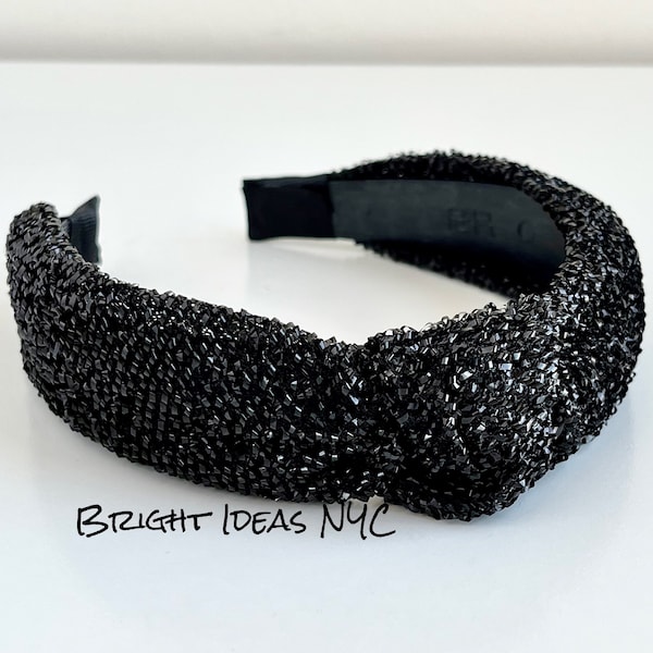 Black Sparkly Stretch Fabric Top Knot Headband, Twisted Knot Headband, Black Knot Headband, Wedding Headband, Hair Band, Hair Accessories