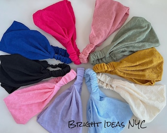 Faixa de cabelo extra larga com textura sólida, tecido elástico, parte traseira elástica, estilo boho, faixa de cabelo, turbante, acessórios de cabelo para mulheres e meninas