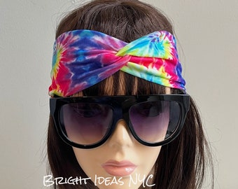 Tie Dye Print Stretch Turban Headband, Hippie Headband, Bohemian Turban Head Wrap, Bandana Headband, Boho Tie Dye, Yoga, Extra Wide Scrunch