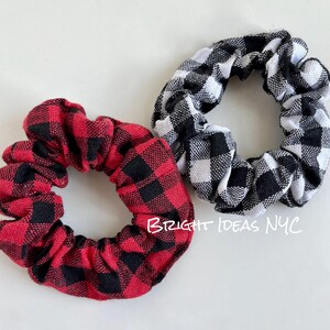 2 Pack Buffalo Plaid Scrunchies, Red Black Plaid Scrunchies, Wrist Scrunchies, Lumberjack Plaid, Flannel, Winter Christmas Holiday Accessory