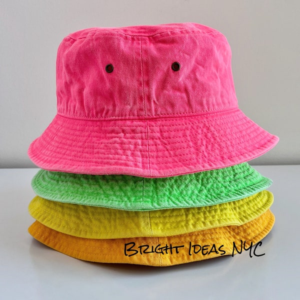 100% Cotton Washed Bright Neon Bucket Hat, Color Bucket Hat, Bright Bucket Hat, Fashion Bucket Hat, Sun Hat, Beach Hat, UV Sun Bucket Hat