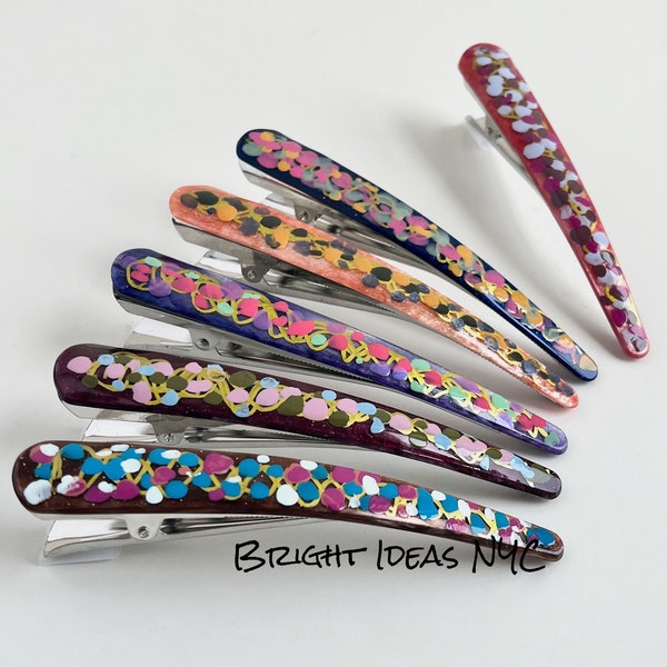 Pince crocodile extra longue en résine colorée peinte à la main, pince à cheveux, peigne barrette, support pour queue de cheval, pinces à cheveux rétro, cadeau, accessoires pour cheveux