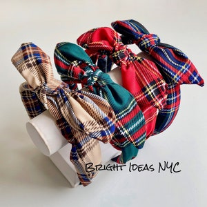 Plaid Tie Knot Bow Headband, Hair Band, School Uniform Plaid, Tartan, Twisted Knot Headband, Holiday, Christmas, Women Girls Hair Accessory