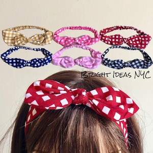 Gingham Check Stretch Bow Headband, Buffalo Plaid, Lumberjack Plaid, Picnic Plaid, Rabbit Ear Headband, Turban Headwrap, Boho, Hair Band