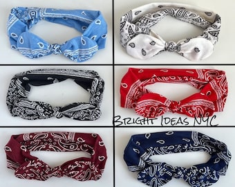 Bandana Stretch Wired Bow Headband, Paisley Bandana Print, Rabbit Ear Headband, Boho, Hair Band, Turban Headwrap, Women Girls Hair Accessory