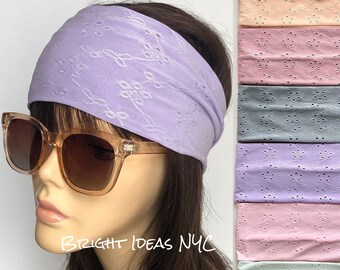 Wide Eyelet Stretch Headband, Fashion Headband, Yoga Headband, Boho, Stretch Headband, Women's Headband, Turban Headband, Hair Accessories
