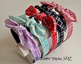 Plaid Tie Knot Bow Headband, Twisted Knot Headband, Tartan Plaid, Buffalo Plaid, Boho, Hair Band, Womens Girls Headband, Hair Accessory