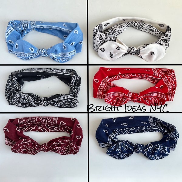 Fascia per capelli con fiocco elasticizzato Bandana, stampa Bandana Paisley, fascia per orecchie di coniglio, Boho, fascia per capelli, fascia per turbante, accessorio per capelli per donne e ragazze