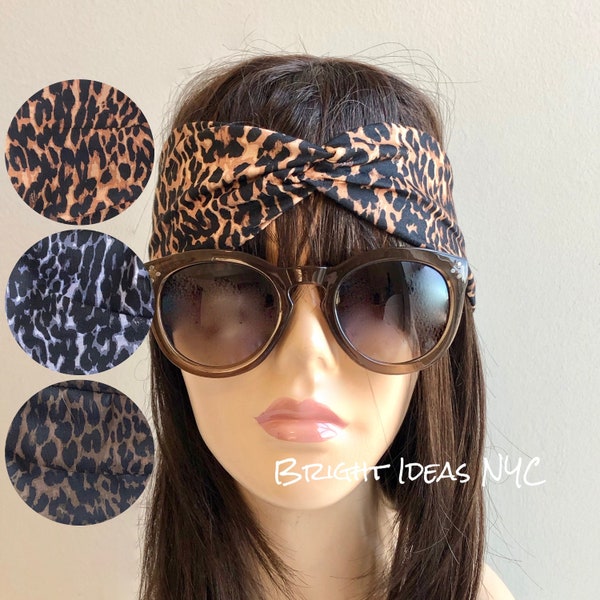 Leopard Stretch Wide Turban Headband, Leopard Print, Yoga Headband, Boho, Hair Band, Turban Headwrap, Women and Girls Hair Accessory