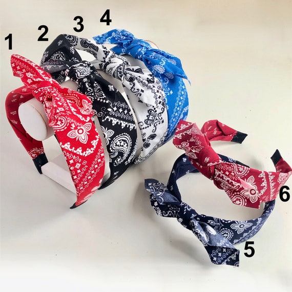 Wide Classic Bandana Tie Knot Bow Headband, Twisted Knot Headband, Bandana  Print, Bandana Pattern, Hair Band, Women Girl Headband, Accessory