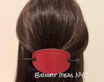 Vegan Leather Hair Barrette with Hair Stick, Boho Hair Barrette, Oval Hair Barrette, Hair Sticks, Ponytail Holder Bun Holder, Hair Jewelry