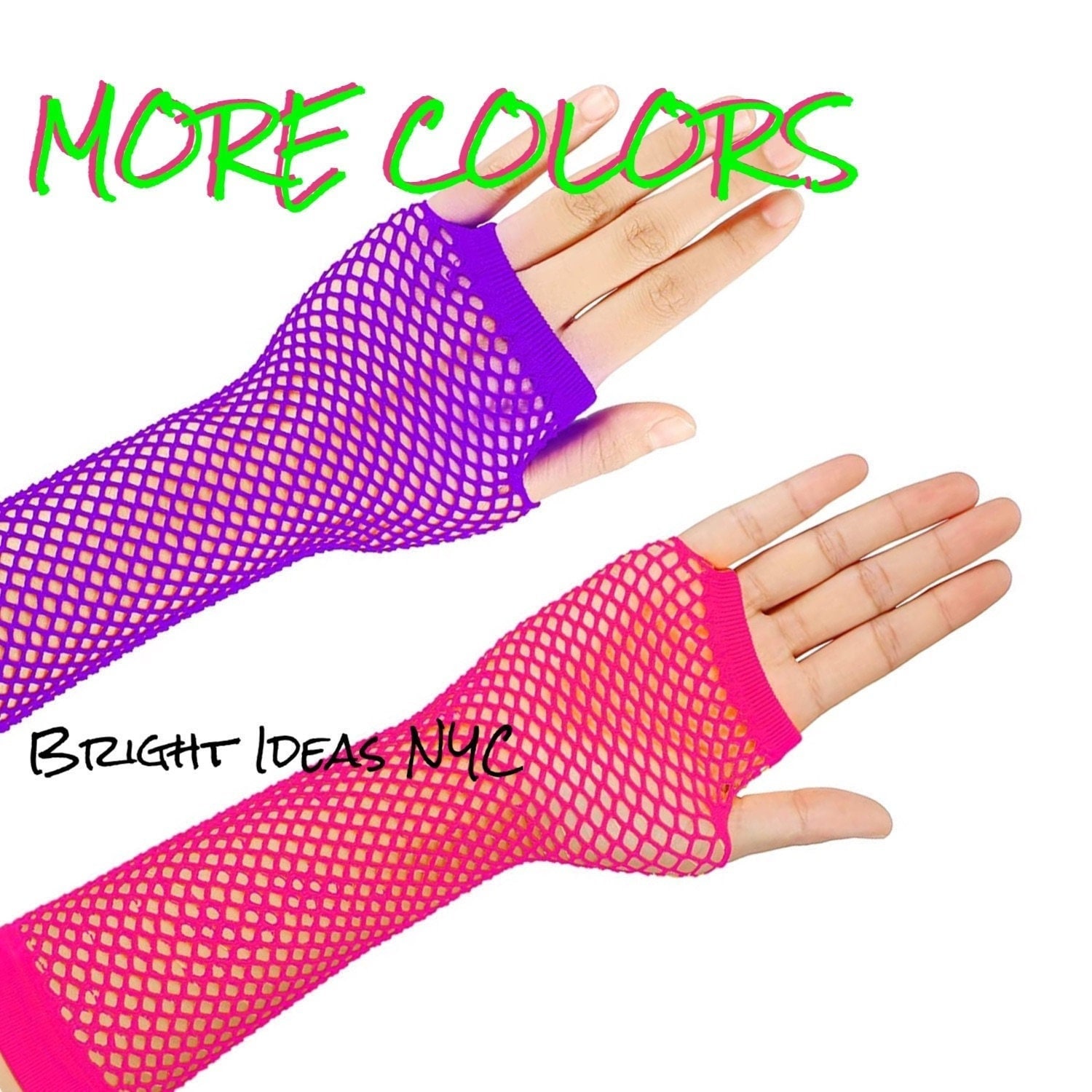 Pair Long Fingerless Neon Fishnet Gloves, 80's Fingerless Gloves
