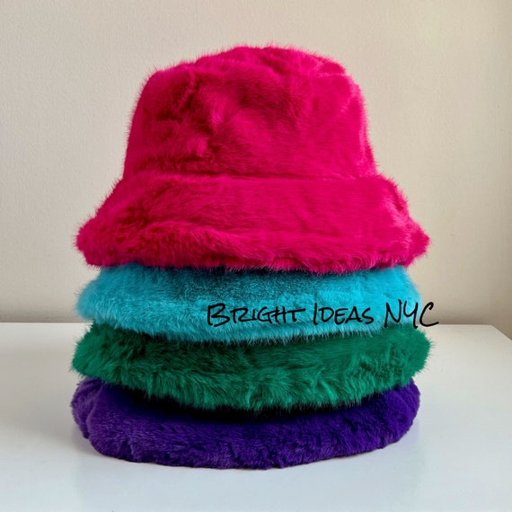Buy Luxury Faux Fur Vegan Bucket Hat, Jewel Tone, Chunky  display picture 1