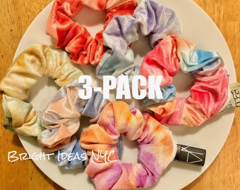 3-Pack Hidden Pocket Zipper Tie Dye Velvet Scrunchies, Neon, Stash Scrunchies, Storage Scrunchies, Pouch, Workout, Secret Scrunchies, Gift