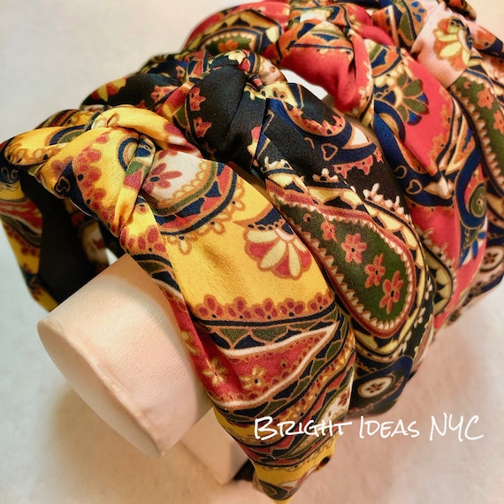 Boho Paisley Scarf Print Top Knot Headband, Gripper Headband  display picture 1