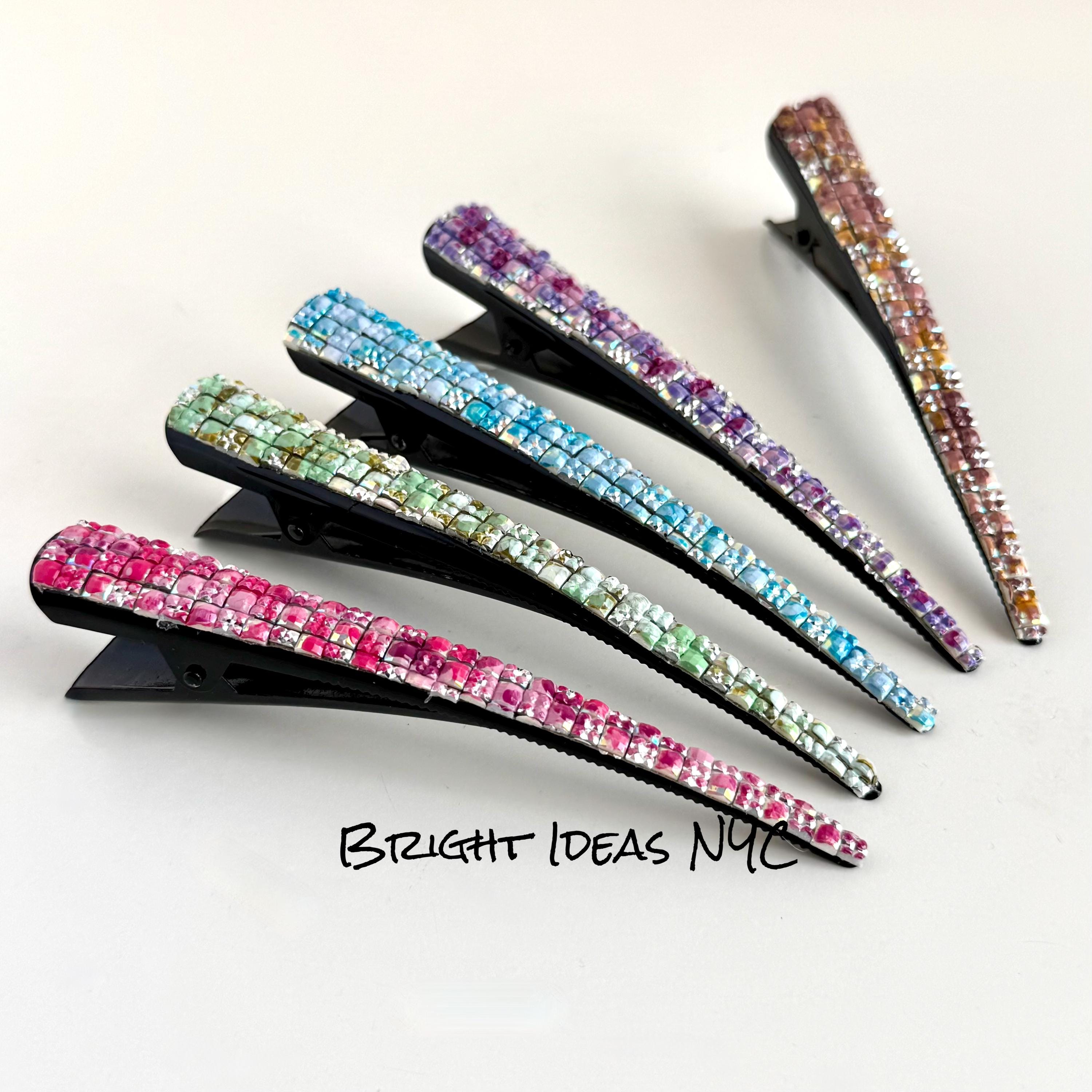 Painted Clips Hand Cut and Painted Color Crystal Extra Long Alligator Clip, Hair Clip ...