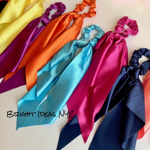 Silk Satin Scrunchie Tail Scarf, Long Tail Scrunchies, Bow, Hair Band,  Silky Satin, Tail Scrunchies, Holiday Christmas, Women Hair Accessory