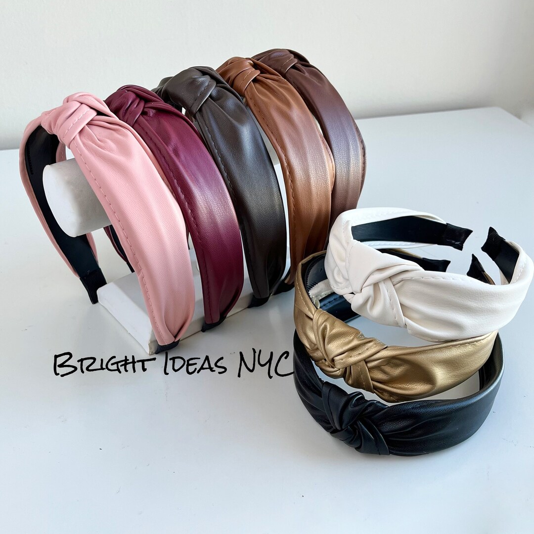 Luxury Vegan Leather Top Knot Headband, Twisted Knot  display picture 1
