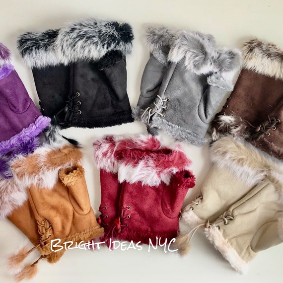 Luxury Faux Vegan Suede With Fur Trim Fingerless Gloves With - Etsy Luxury Faux Vegan Suede With Fur Trim Fingerless Gloves With - Etsy