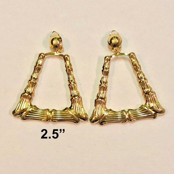 Clip on Gold Silver Plated Bamboo Triangle Doorknocker Earrings